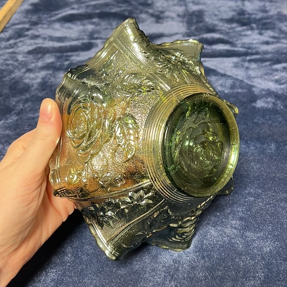 VTG Green Glass Floral Bowl - Picture 4 of 5